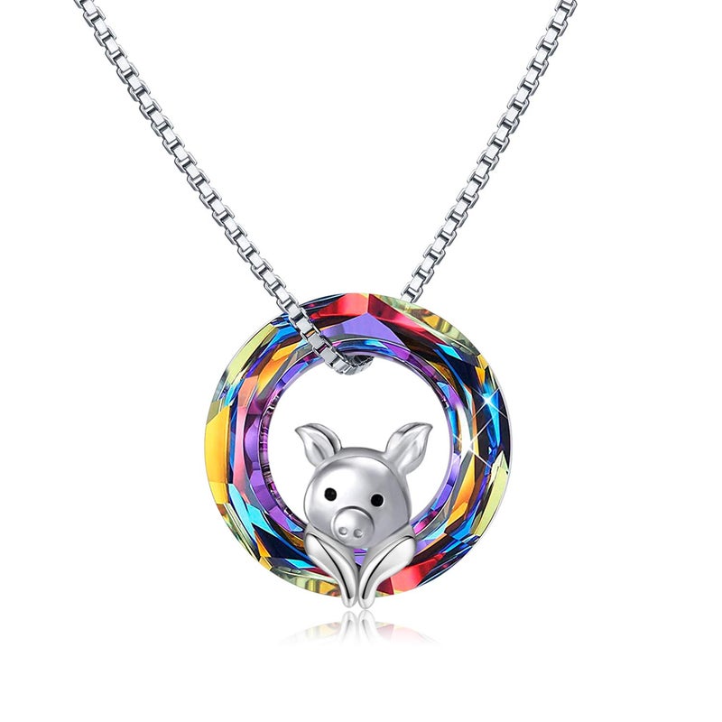JUSTKIDSTOY Pig Crystal Pendant Necklace 925 Sterling Silver Pig Jewelry Cute Pig Gifts for Women Daughter Christmas - Image 1
